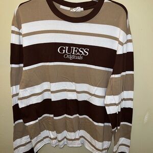 Guess Originals Brown and White Striped Long Sleeve Tee